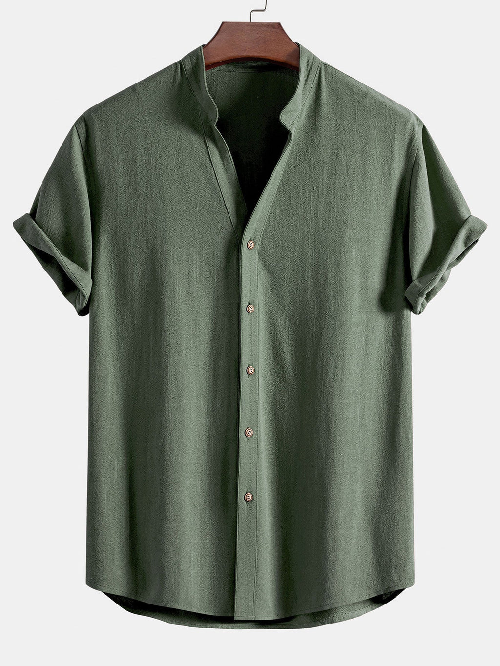 Short Sleeve V Neck Linen Rayon Blend Shirt & Crinkle Textured Drawstring 5" Shorts