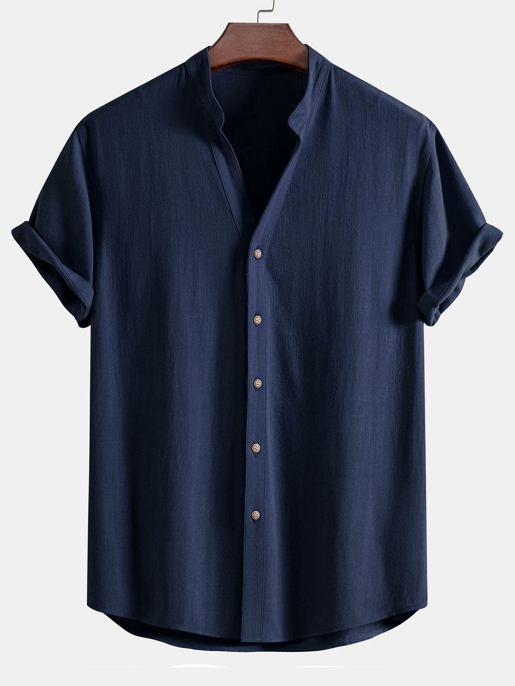 Short Sleeve V Neck Linen Rayon Blend Shirt & Crinkle Textured Drawstring 5" Shorts