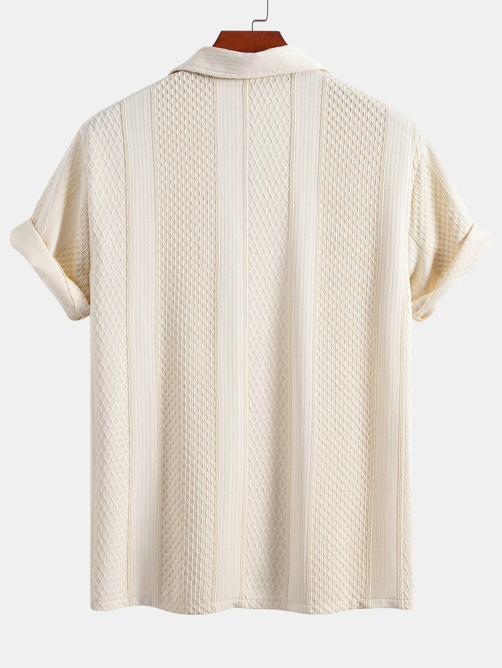 Geometric Jacquard Button Up Shirt & Crinkle Textured Straight Leg Pants