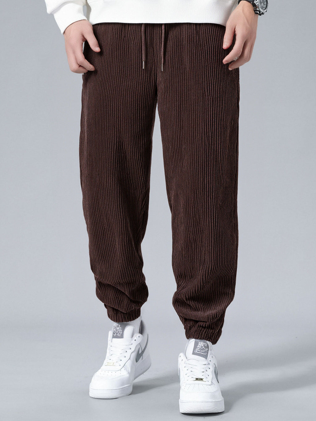 Relax Fit Quarter Zip Ethnic Geometric Patchwork Teddy Sweatshirt & Corduroy Jogger Pants