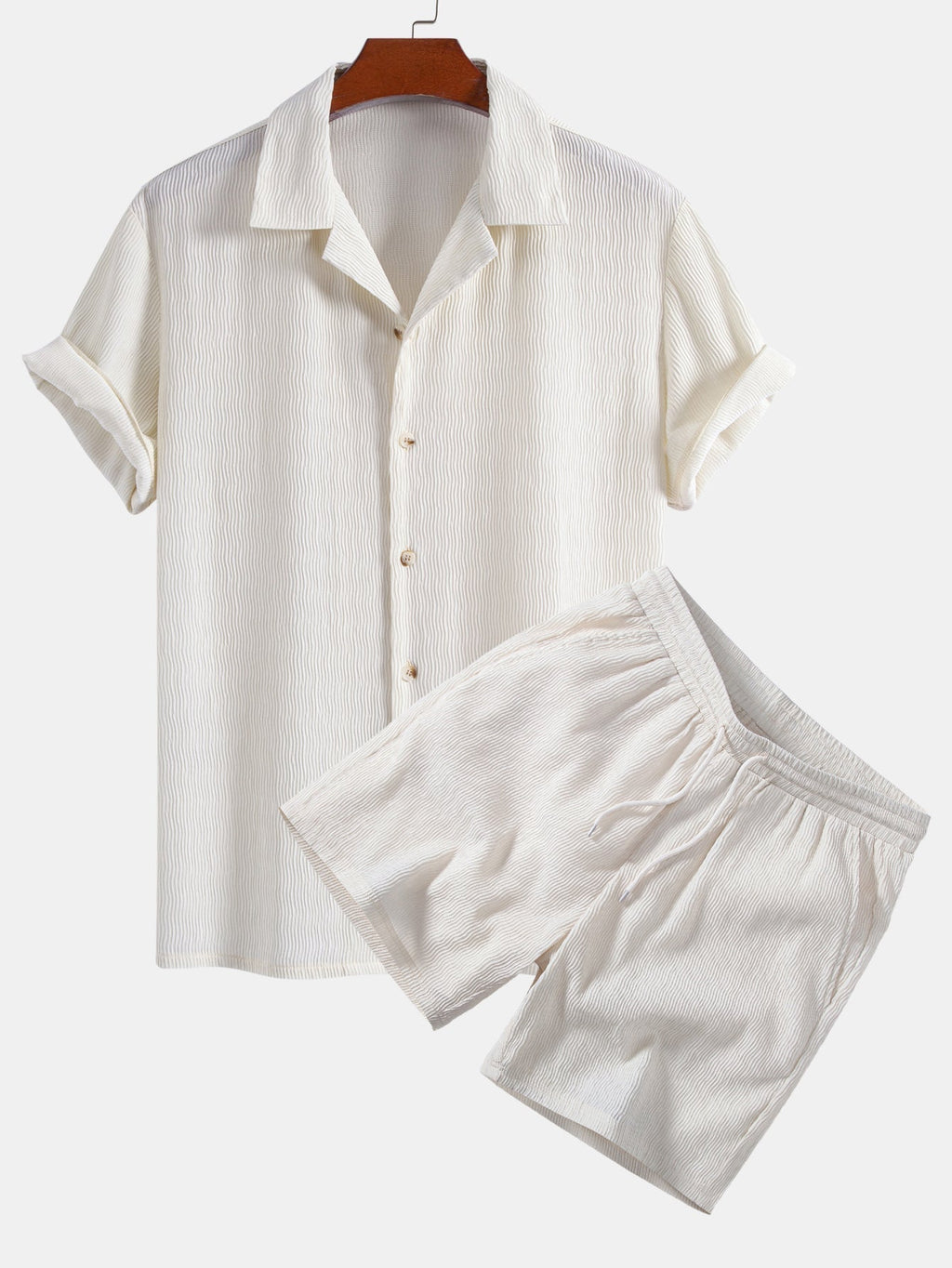 Textured Seersucker Short Sleeve Shirt & Drawstring 6“ Shorts Set