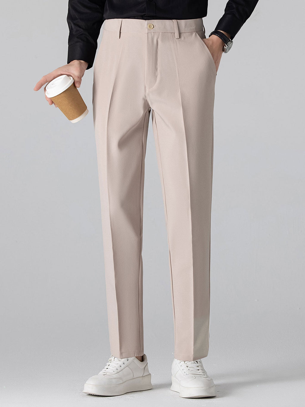 Contrast Zipper Knit Polo & Slim Fit Tapered Trousers