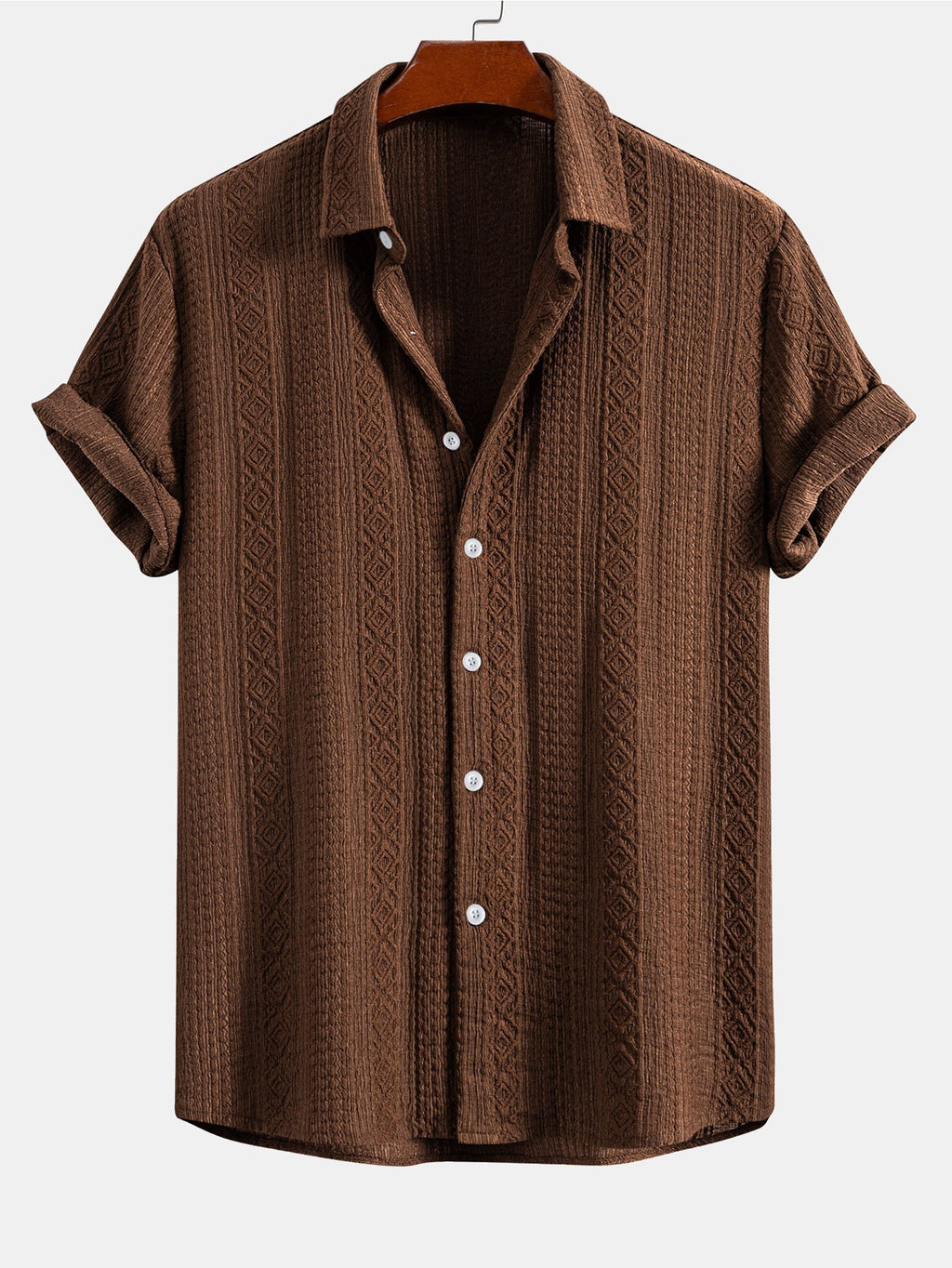 Geometry Jacquard Button Up Shirt & Drawstring 8" Shorts Set