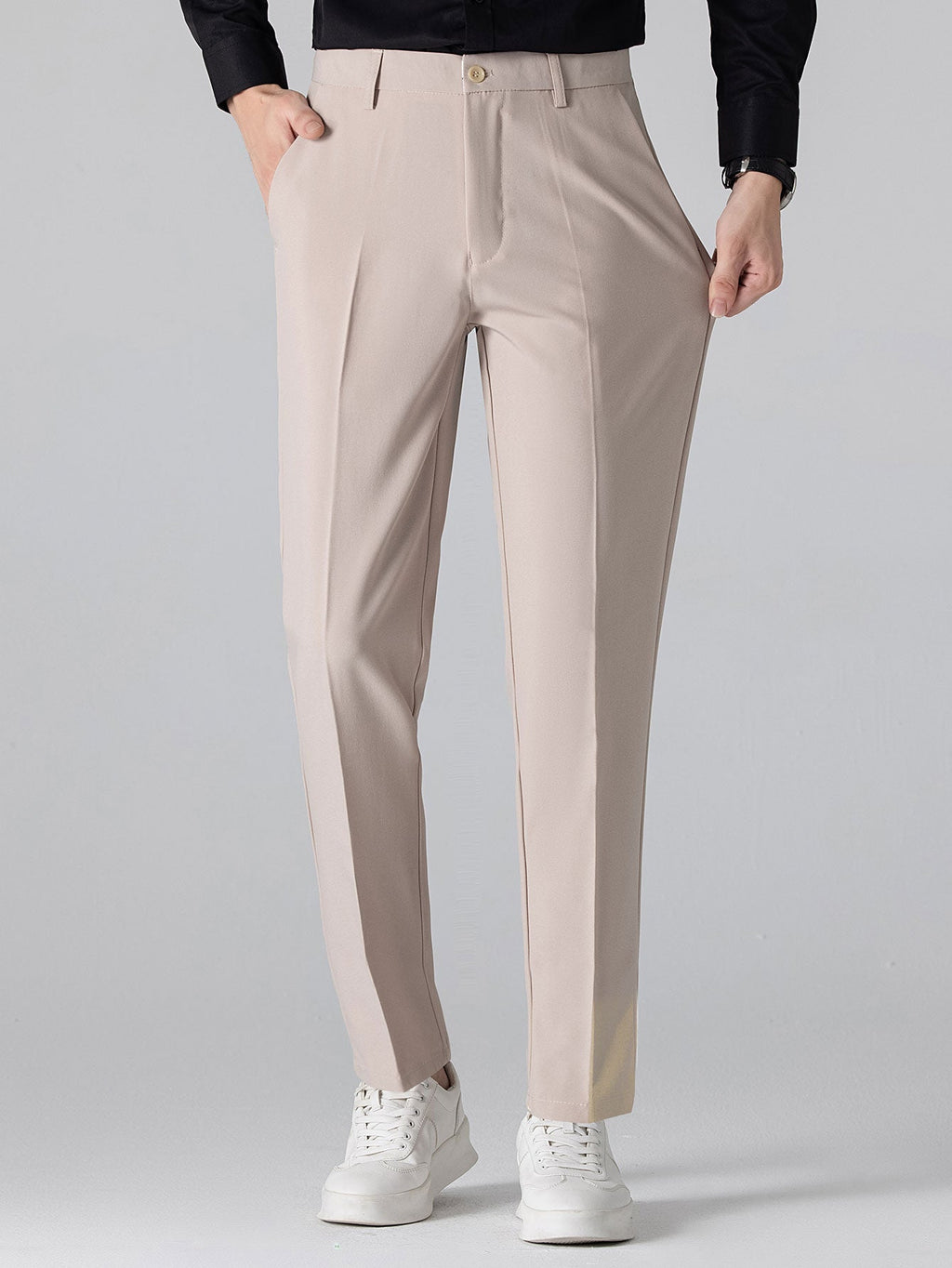 Contrast Trim Textured Zipper Knit Polo & Slim Fit Tapered Trousers