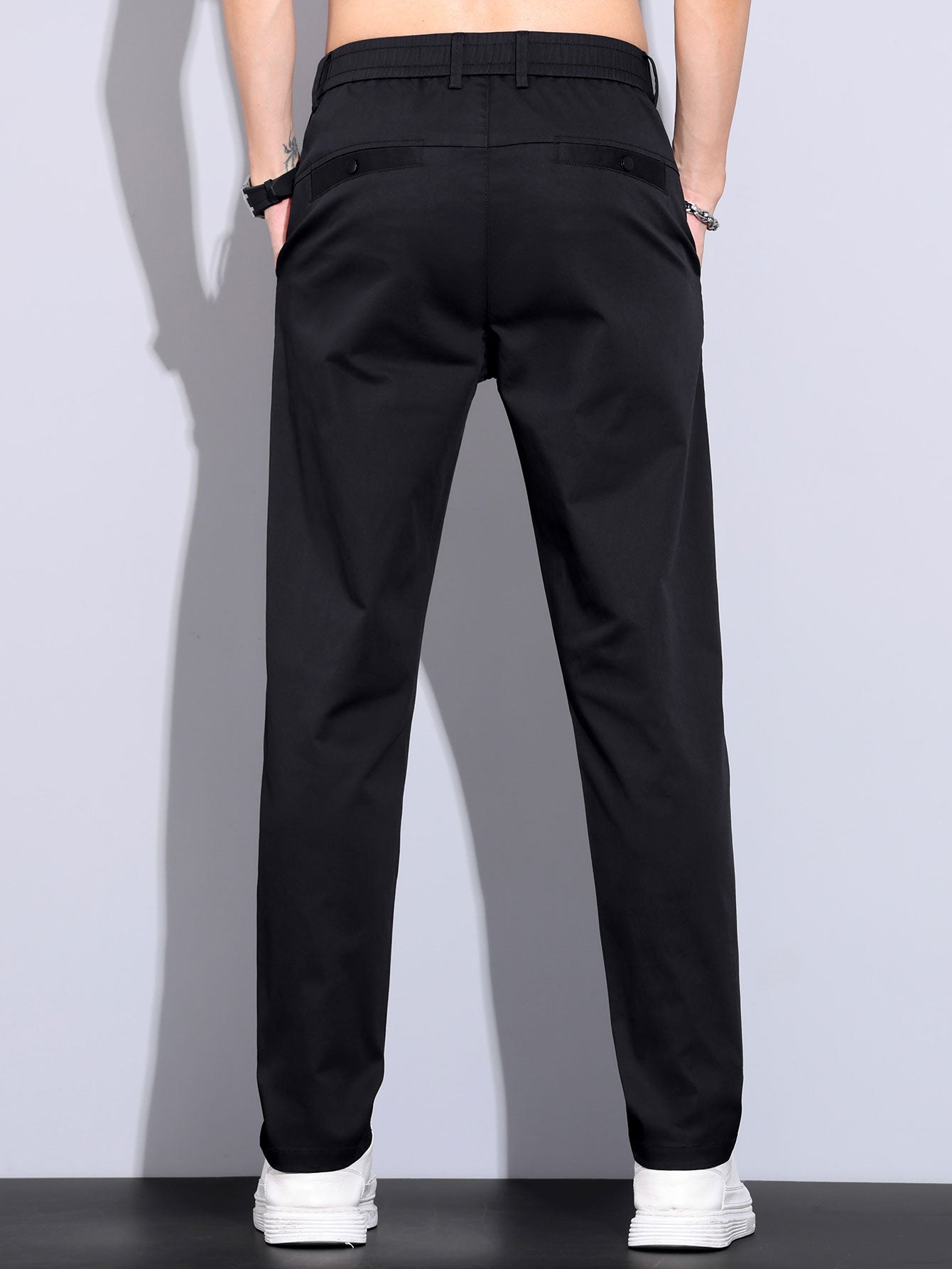 Contrast Trim Textured Zipper Knit Polo & Elastic Waist Straight Leg Trousers