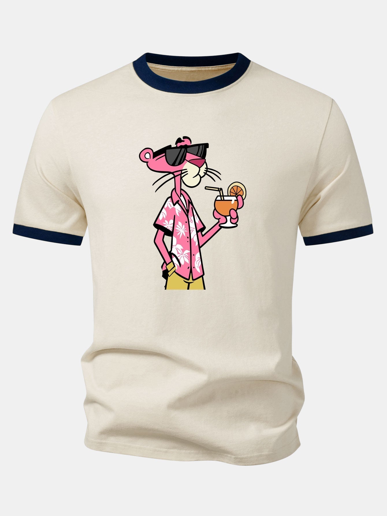 Vacation Pink Panther Print Contrast Ringer T-Shirt & Zip Pocket Swim Shorts