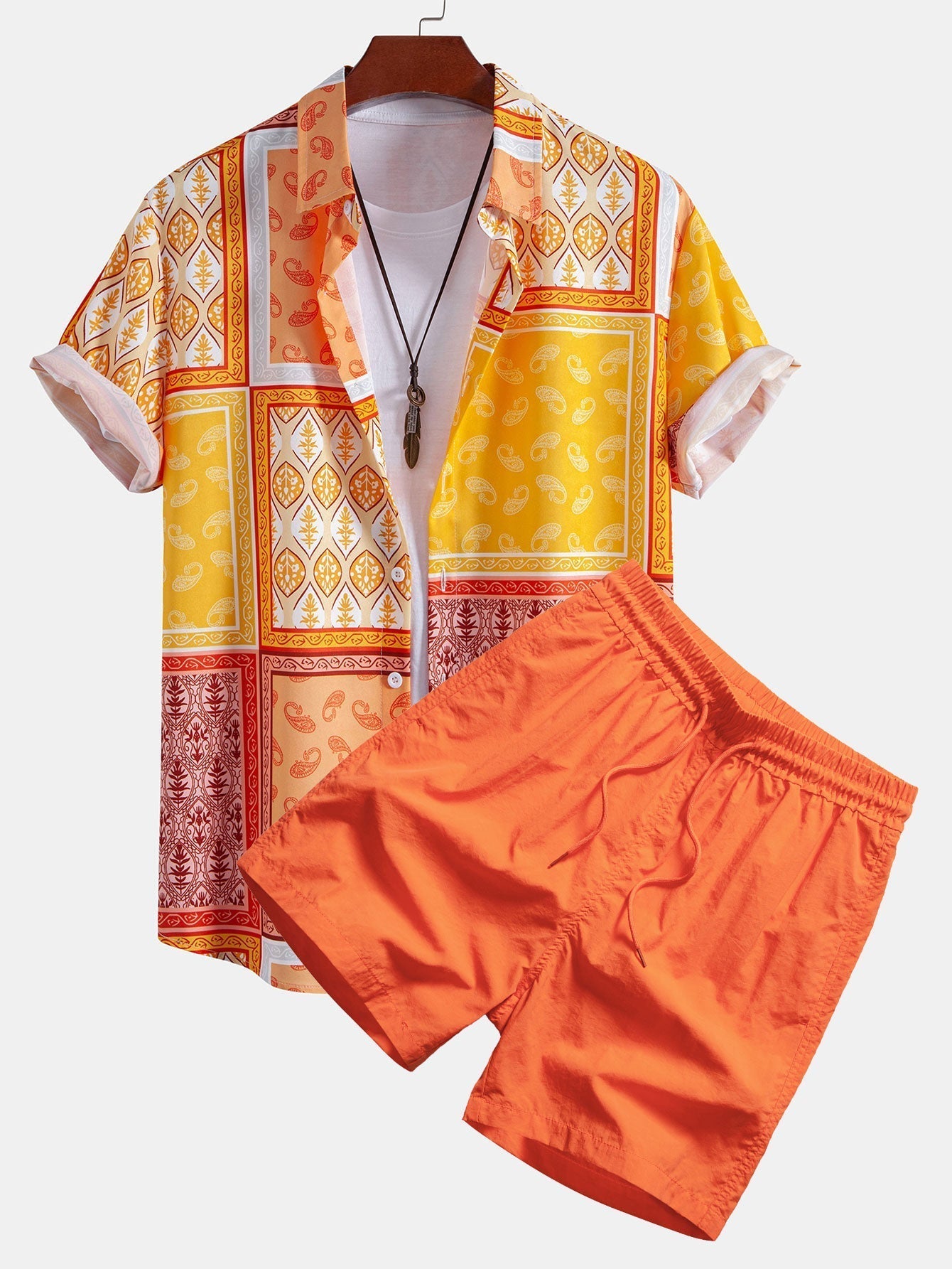 Paisley Bottle Button Up Shirt & Swim Shorts