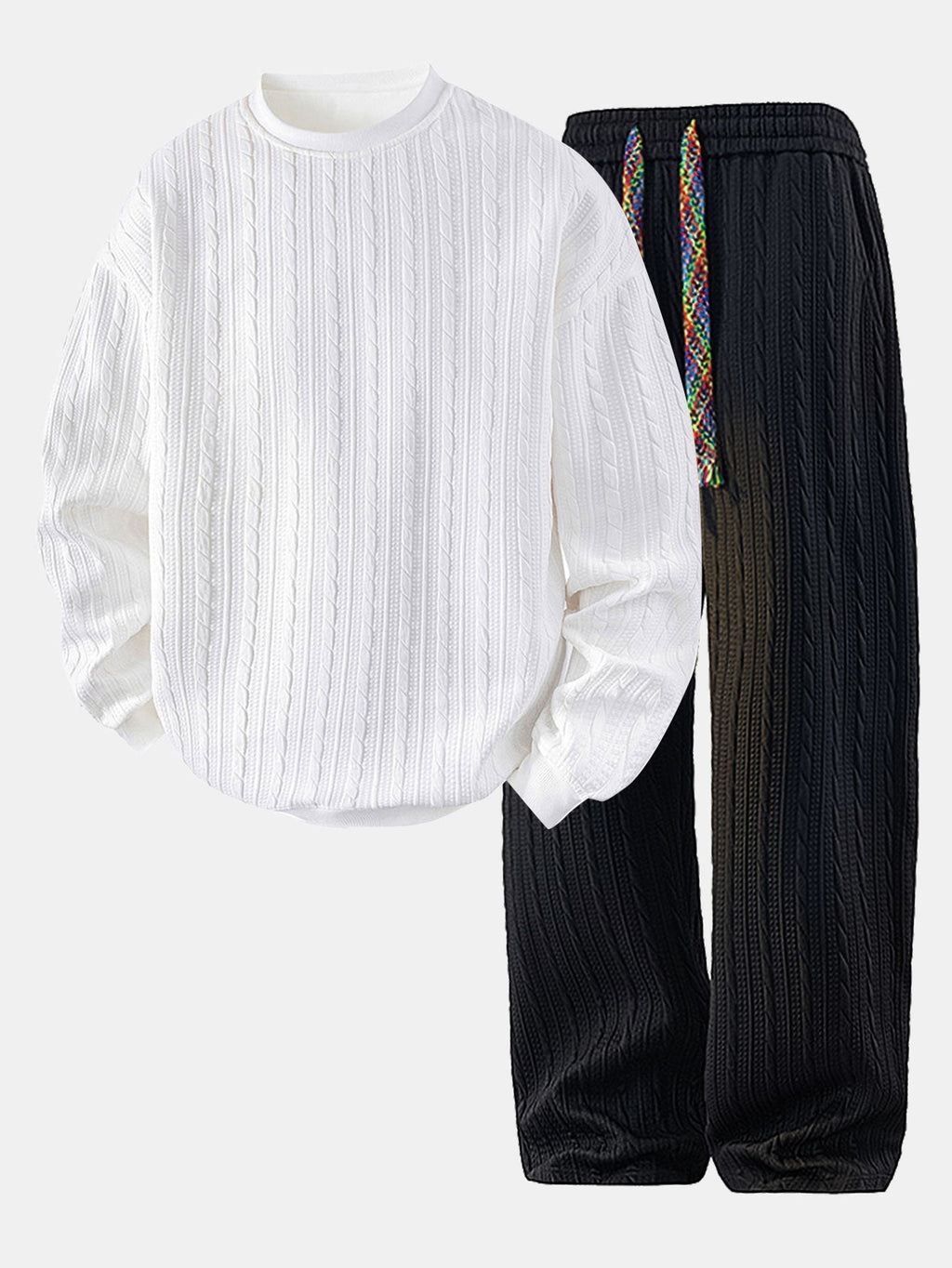 Relax Fit Twist Jacquard Crew Neck Sweatshirt & Twisted Jacquard Straight Leg Pants