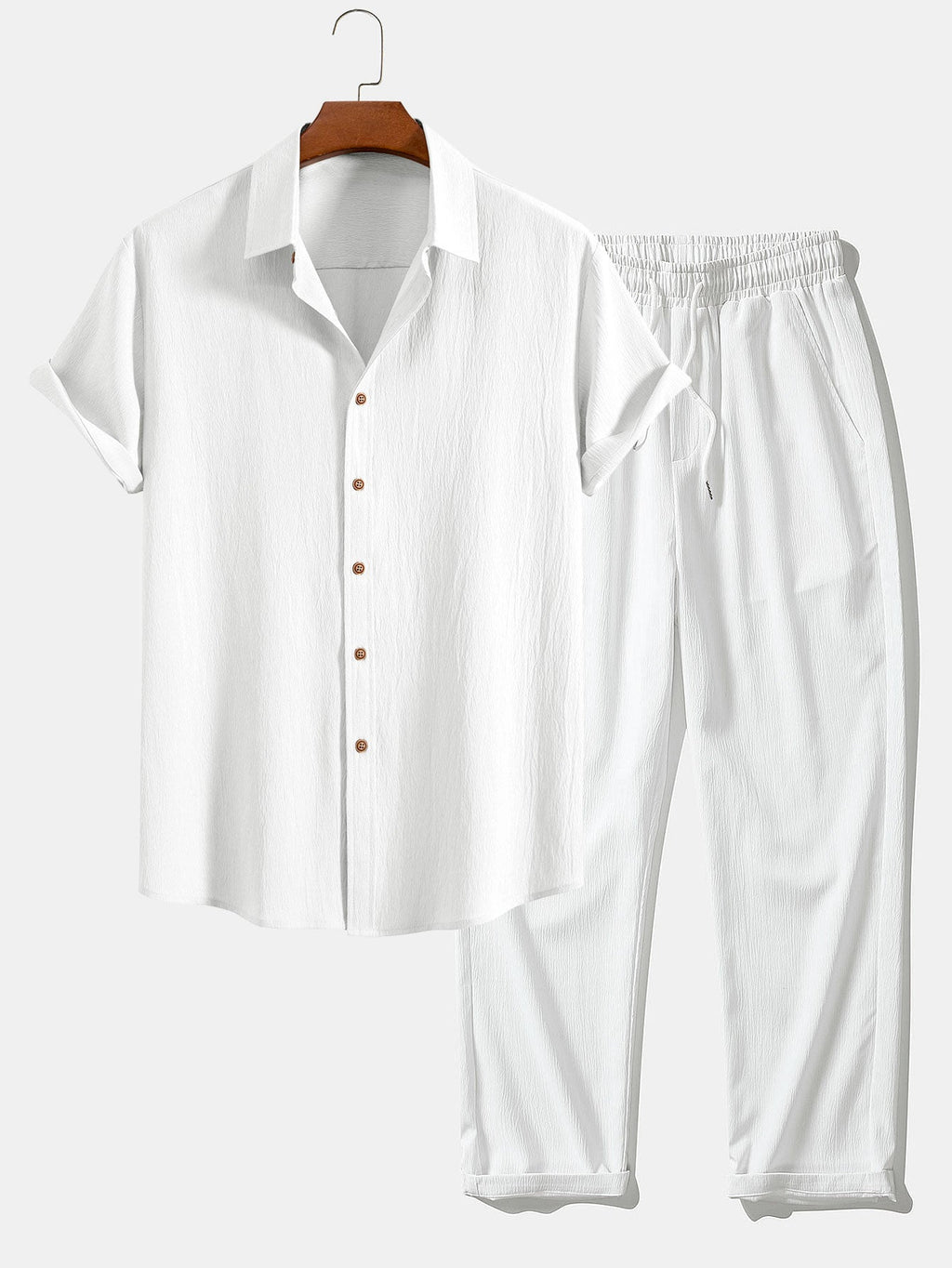 Crinkled Textured Button Up Shirt & Straight Leg Pants