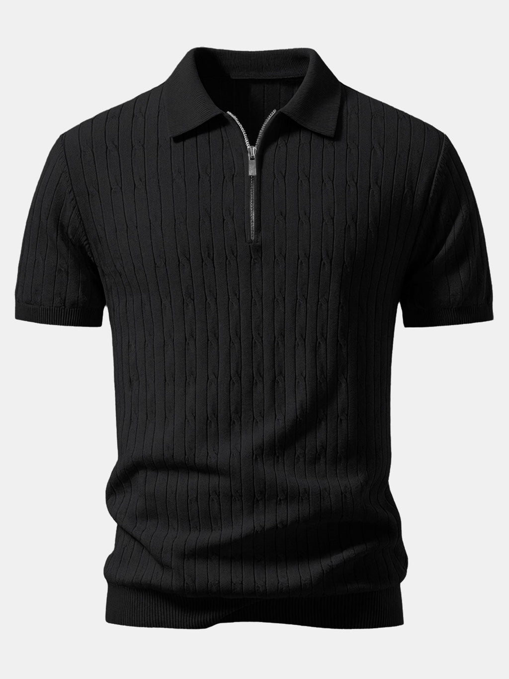 Twisted Jacquard Zipper Knit Polo & Slim Fit Tapered Trousers