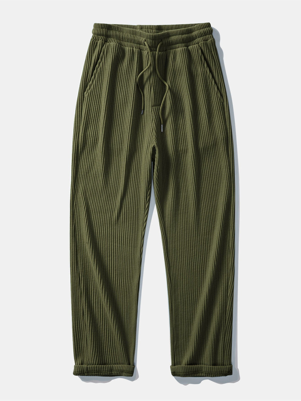 Contrast Knit Waffle Johnny Collar Polo & Drawstring Knitted Waffle Pants