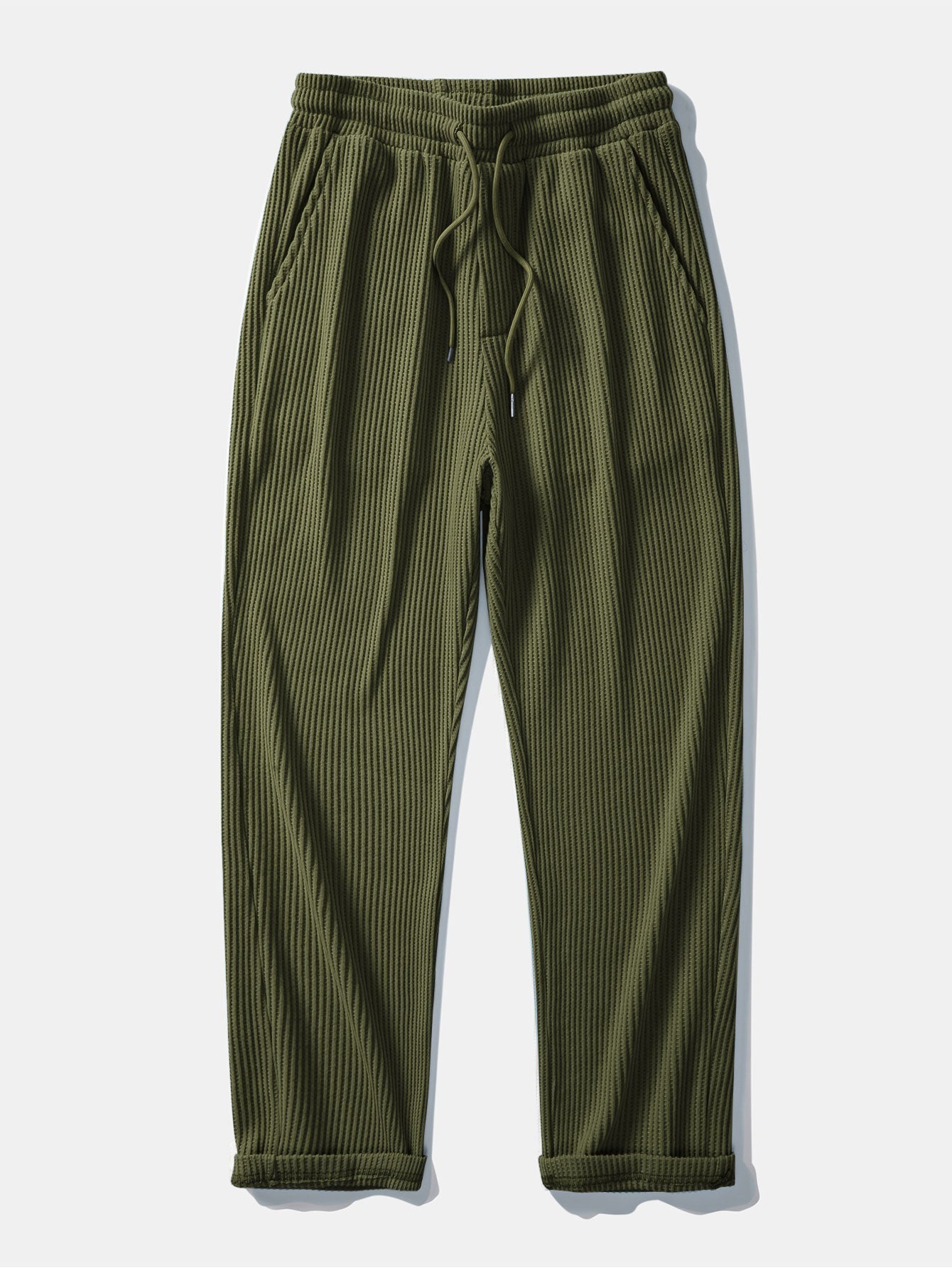Contrast Knit Waffle Johnny Collar Polo & Drawstring Knitted Waffle Pants