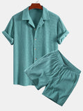 Textured Seersucker Short Sleeve Shirt & Drawstring 6“ Shorts Set