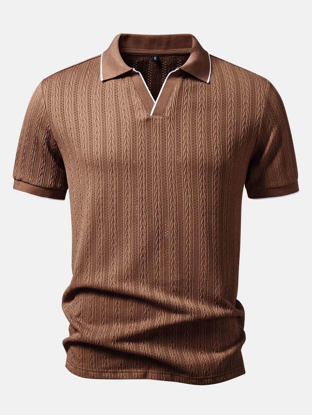 Geometric Jacquard Johnny Collar Polo & Elastic Waist Chino Shorts