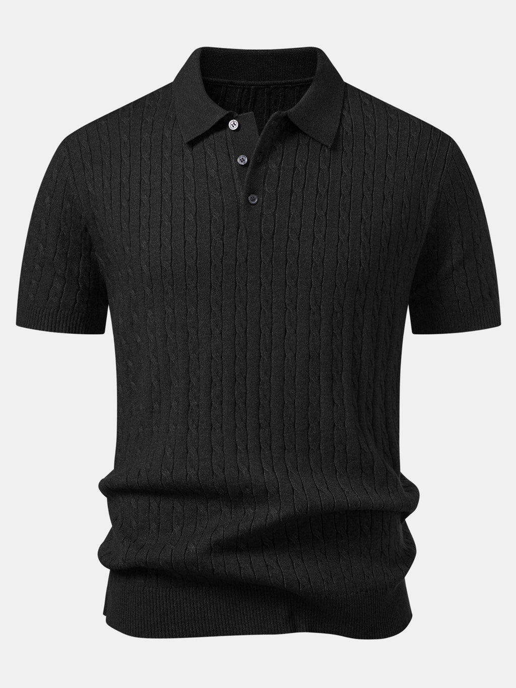 Twisted Jacquard Knit Polo & Elastic Waist Straight Leg Trousers