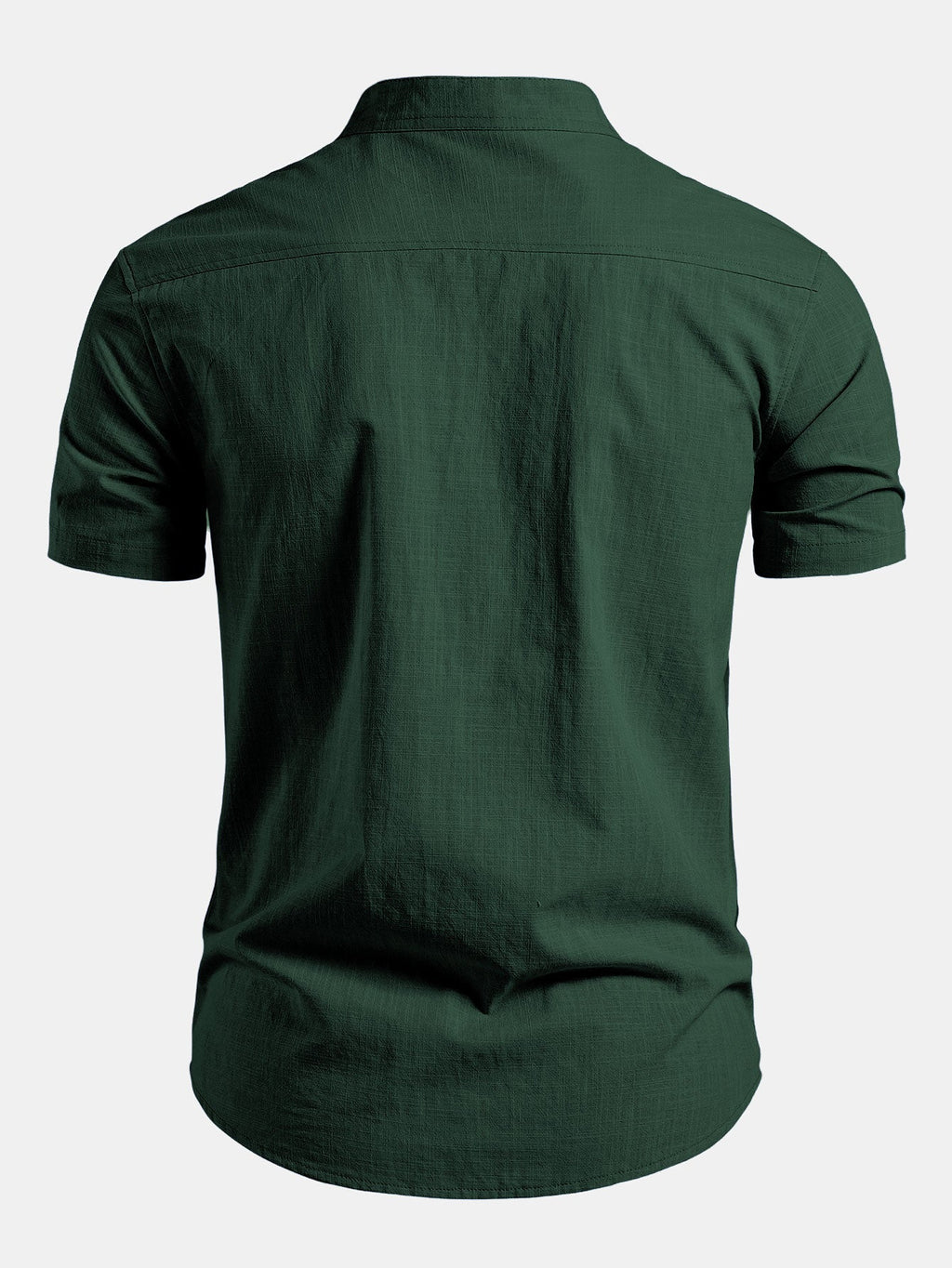 Short Sleeve Linen Look Stand Collar Shirt & Slim Fit Tapered Trousers