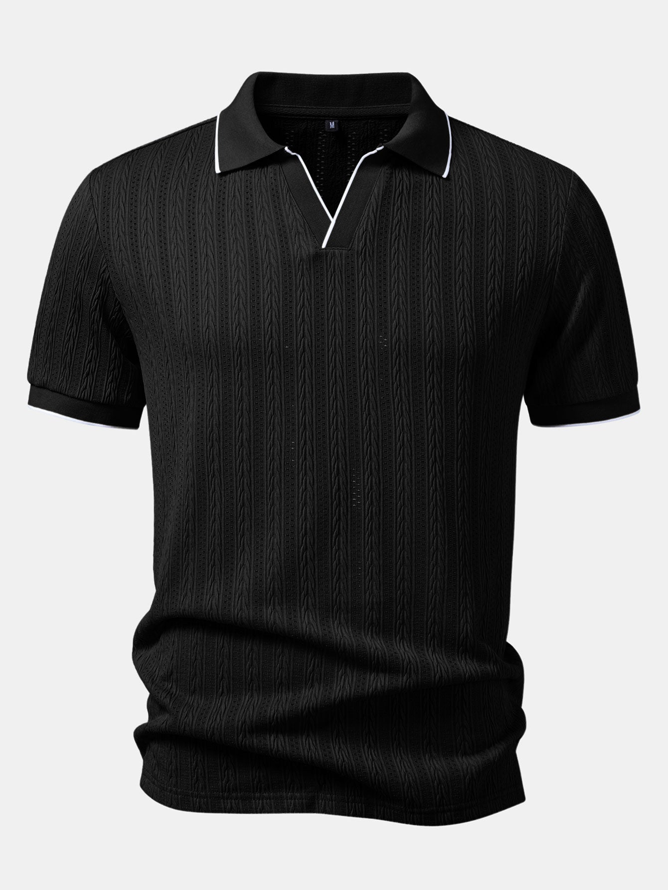 Geometric Jacquard Johnny Collar Polo & Slim Fit Tapered Trousers