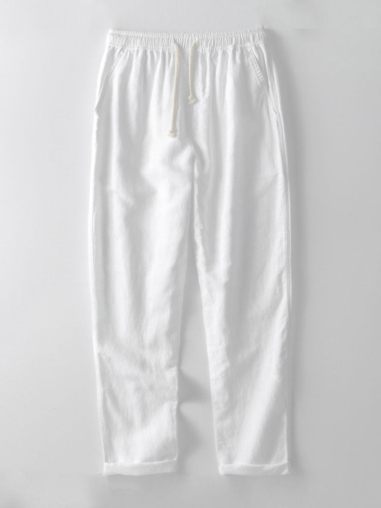 Textured Striped Button Up Shirt & Straight Leg Linen Pants