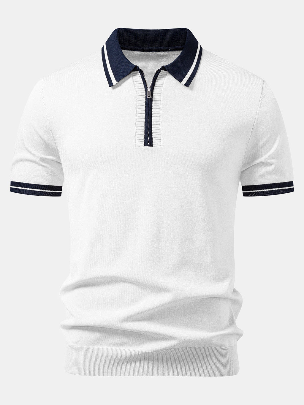 Contrast Trim Zipper Knit Polo & Slim Fit Tapered Trousers