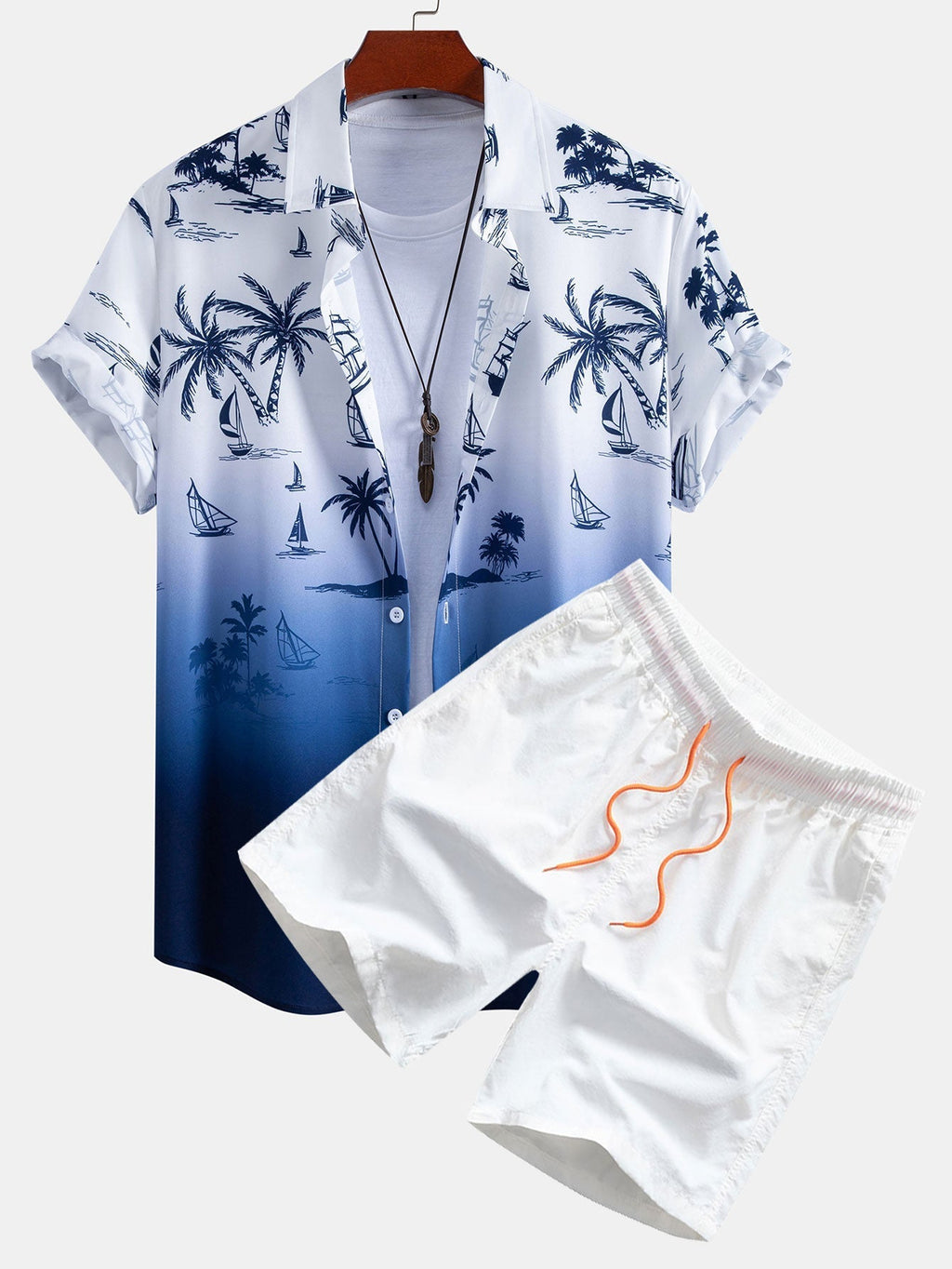 Gradient Island Palm Tree Print Shirt & Swim Shorts