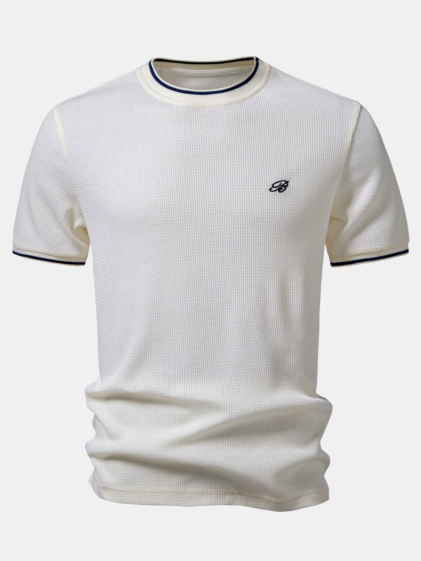Contrast Trim Waffle Ringer T-Shirt & Elastic Waist Chino Shorts