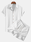 Crinkled Textured Shirt & Crinkle Textured Drawstring 5" Shorts