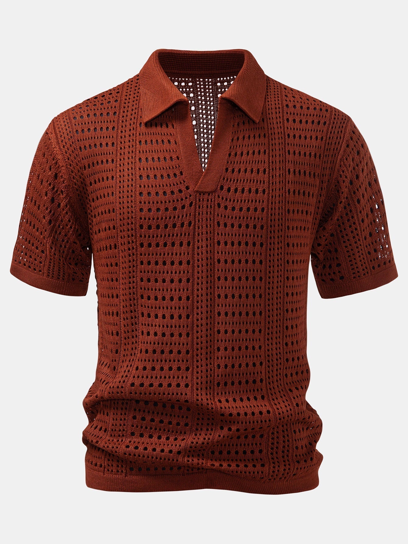 Crochet  V Neck Polo Shirt & Crinkle Textured Straight Leg Pants