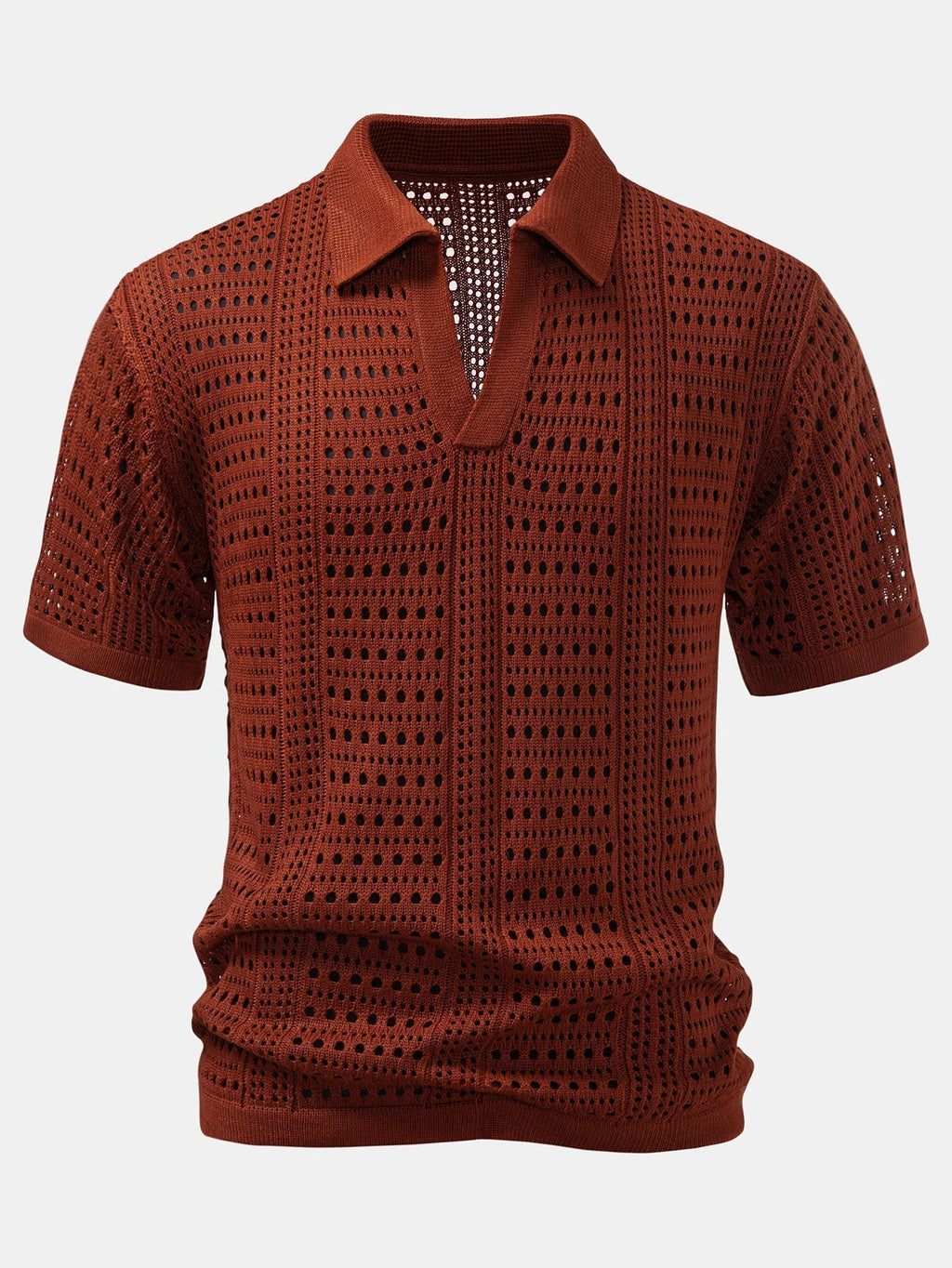 Crochet  V Neck Polo Shirt & Crinkle Textured Drawstring 5" Shorts