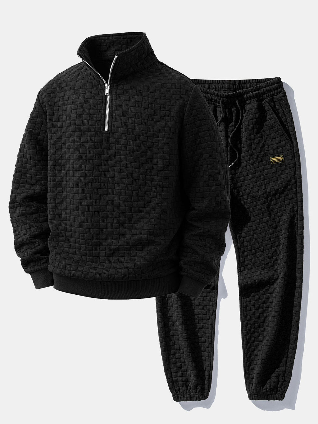 Checkerboard Jacquard Quarter Zip Sweatshirt & Jogger Pants
