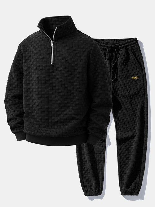 Checkerboard Jacquard Quarter Zip Sweatshirt & Jogger Pants