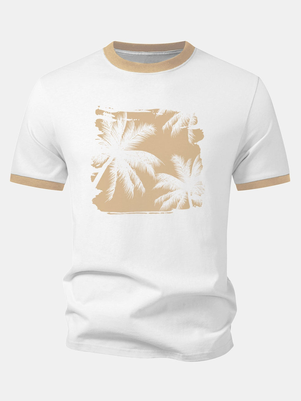 Palm Tree Print Contrast Ringer T-Shirt & Swim Shorts