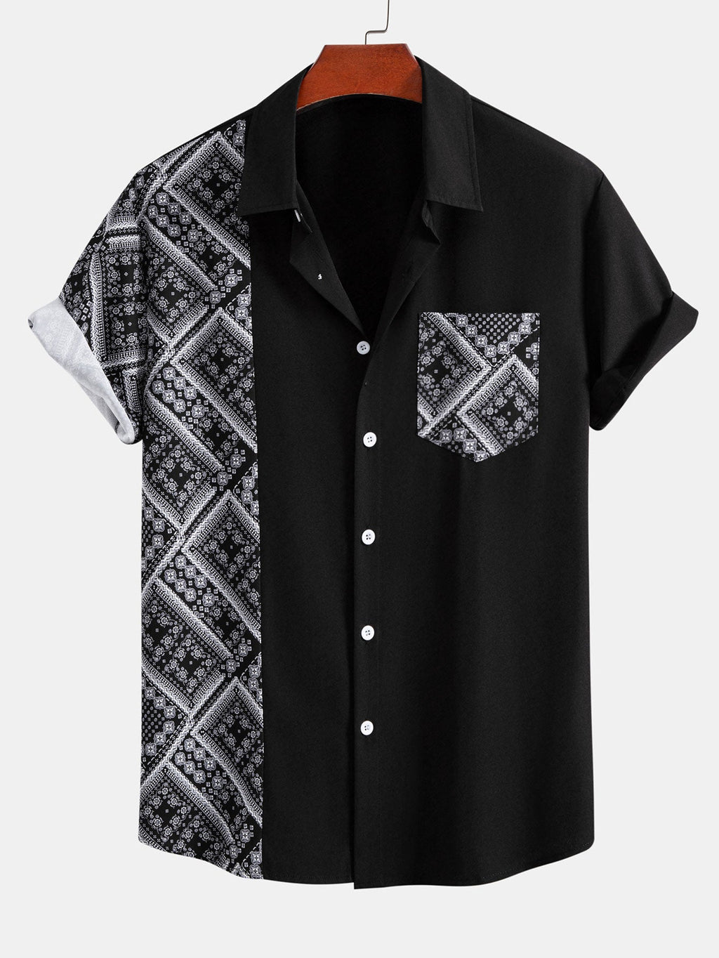 Paisley Print Patchwork Button Up Shirt & Swim Shorts