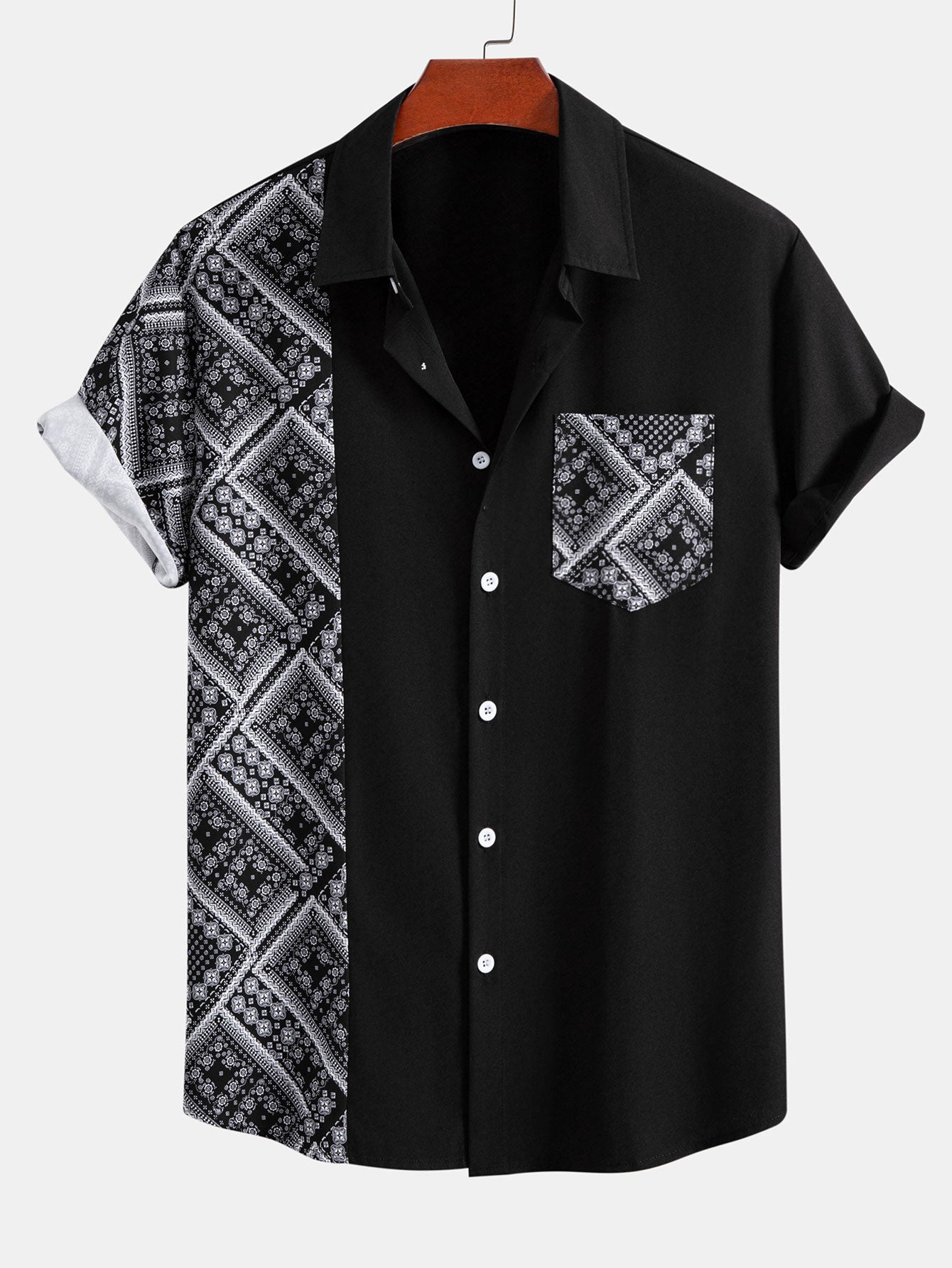 Paisley Print Patchwork Button Up Shirt & Swim Shorts