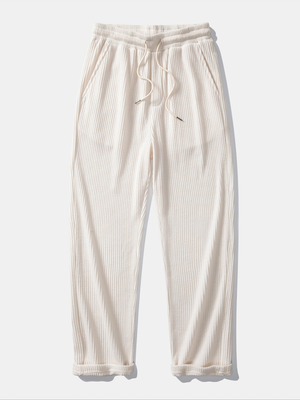 Contrast Knit Waffle Johnny Collar Polo & Drawstring Knitted Waffle Pants
