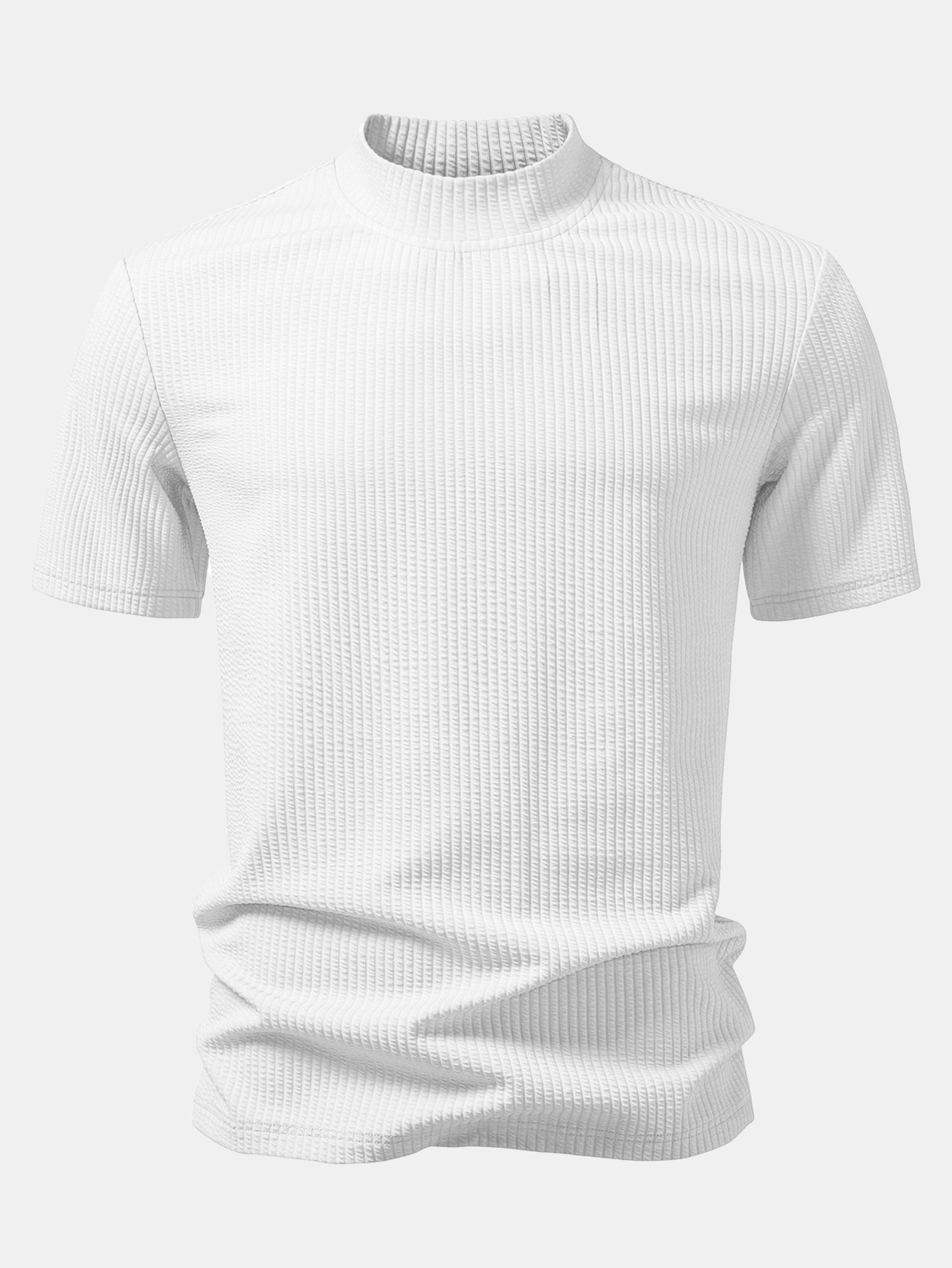 Ribbed  Mock Neck T-Shirt & Drawstring Ribbed Shorts