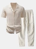 Plaid Open Knit Shirt & Straight Leg Linen Pants