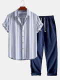 Stripe Linen Look Button Up Shirt & Straight Leg Linen Pants