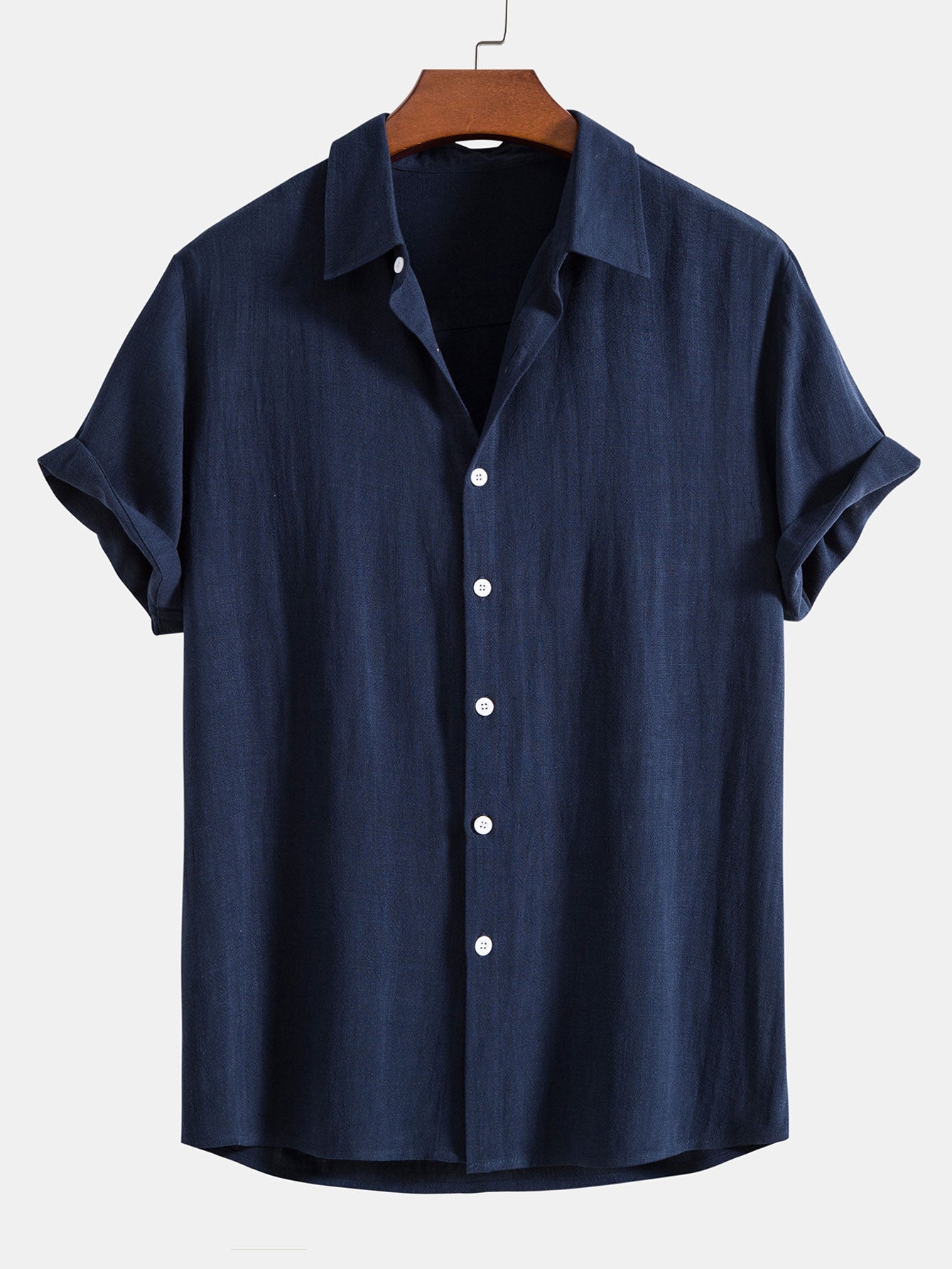 Linen Rayon Blend Button Up Shirt & Stripe Straight Leg Linen Pants