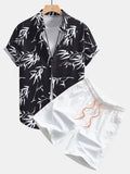 Bamboo Leaves Print Button Up Shirt & Swim Shorts
