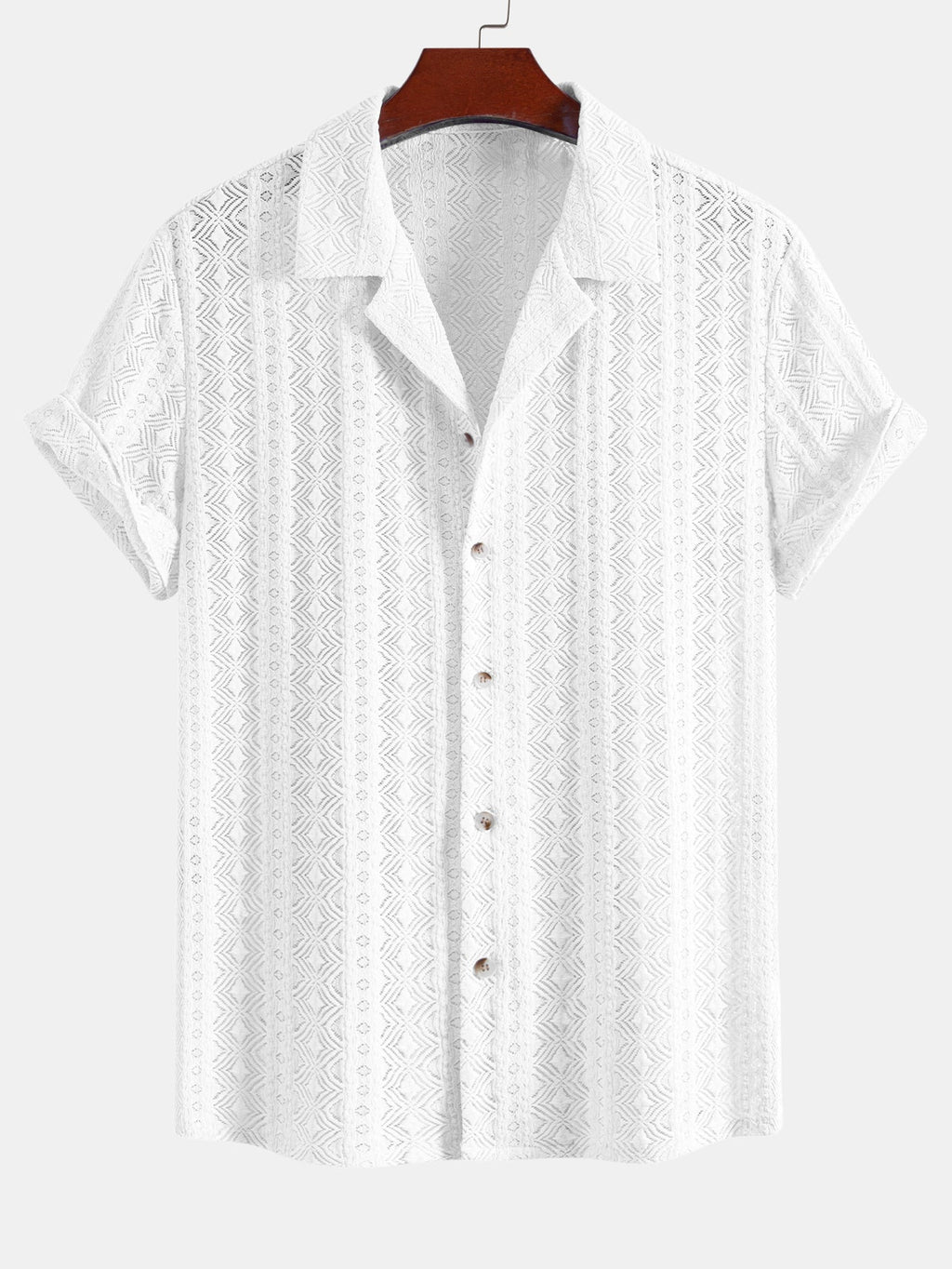 Geometric Jacquard Cuban Shirt & Crinkle Textured Drawstring 5" Shorts