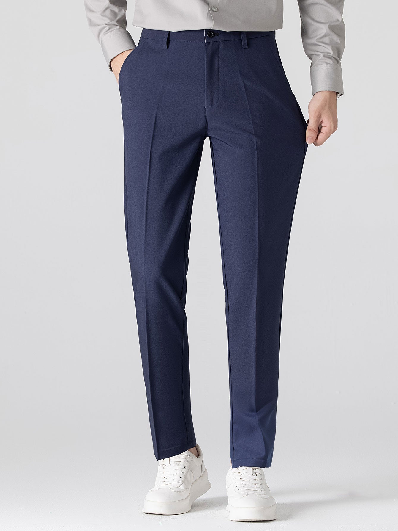 Contrast Trim Ribbed Knit Shirt & Slim Fit Tapered Trousers