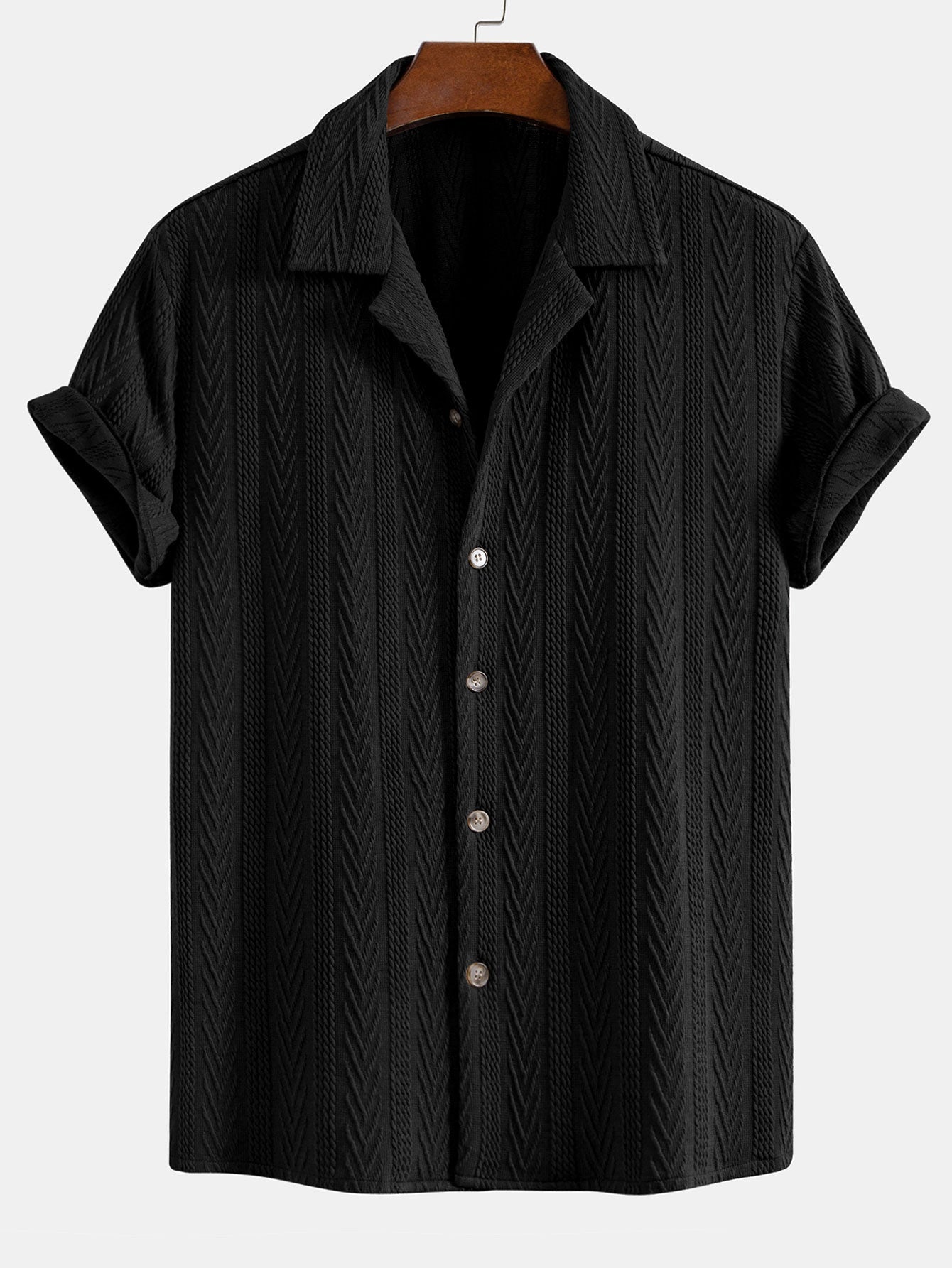 Texture Jacquard Cuban Shirt & Crinkle Textured Drawstring 5" Shorts