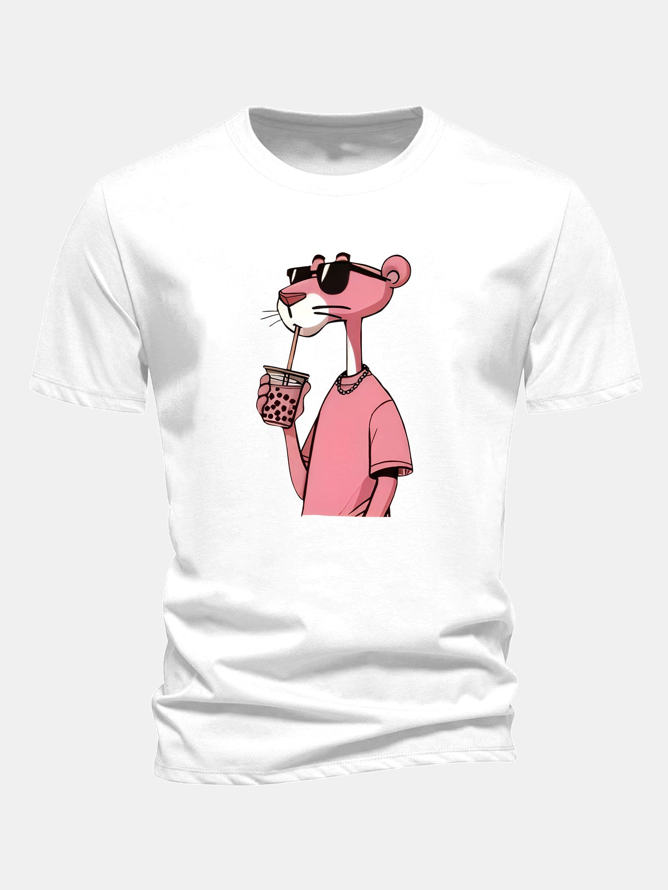 Regular Fit Pink Panther Print Cotton T-Shirt & Color Block Drawstring 6" Corduroy Shorts
