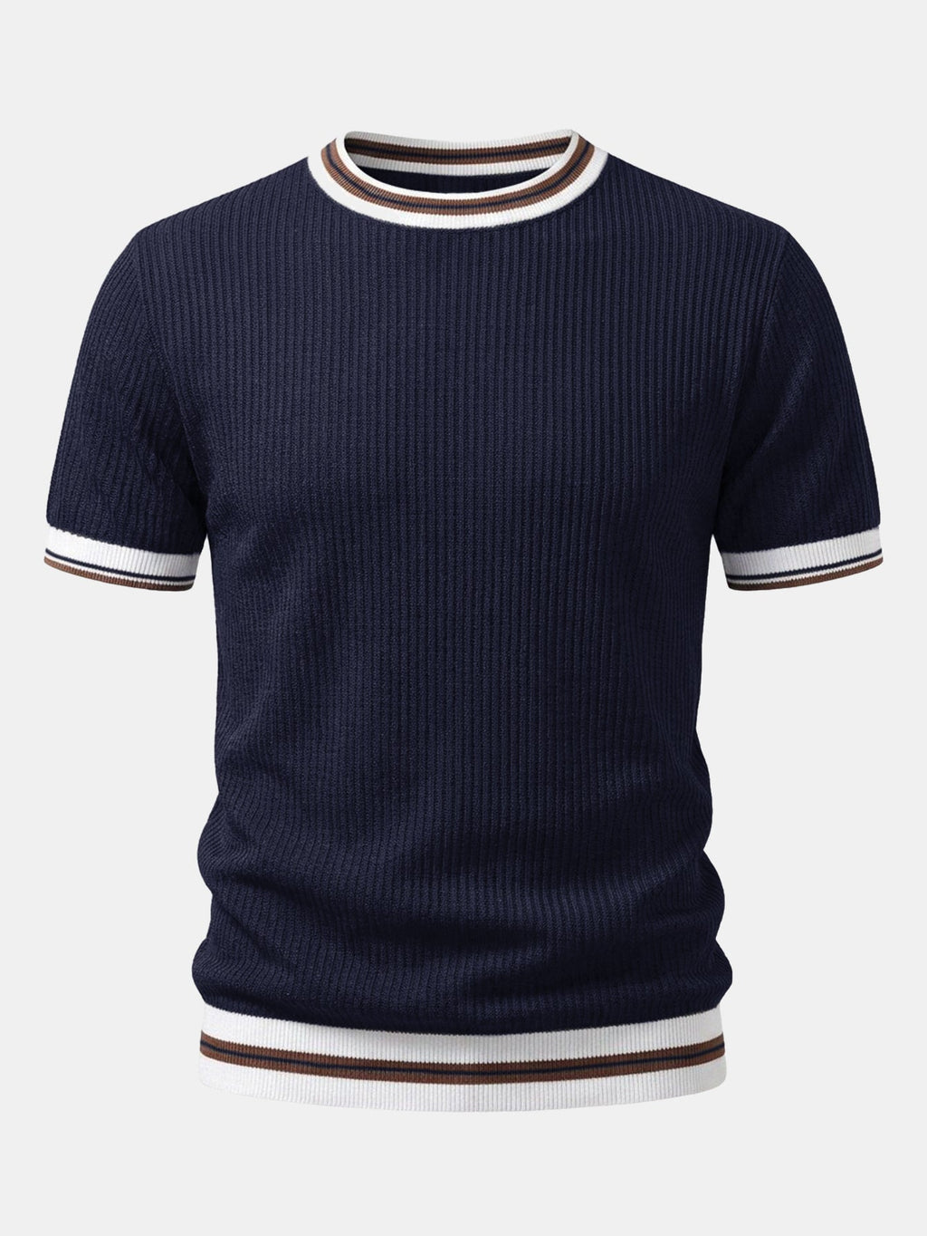 Textured Contrast Crew Neck Knit T-Shirt & Slim Fit Tapered Trousers
