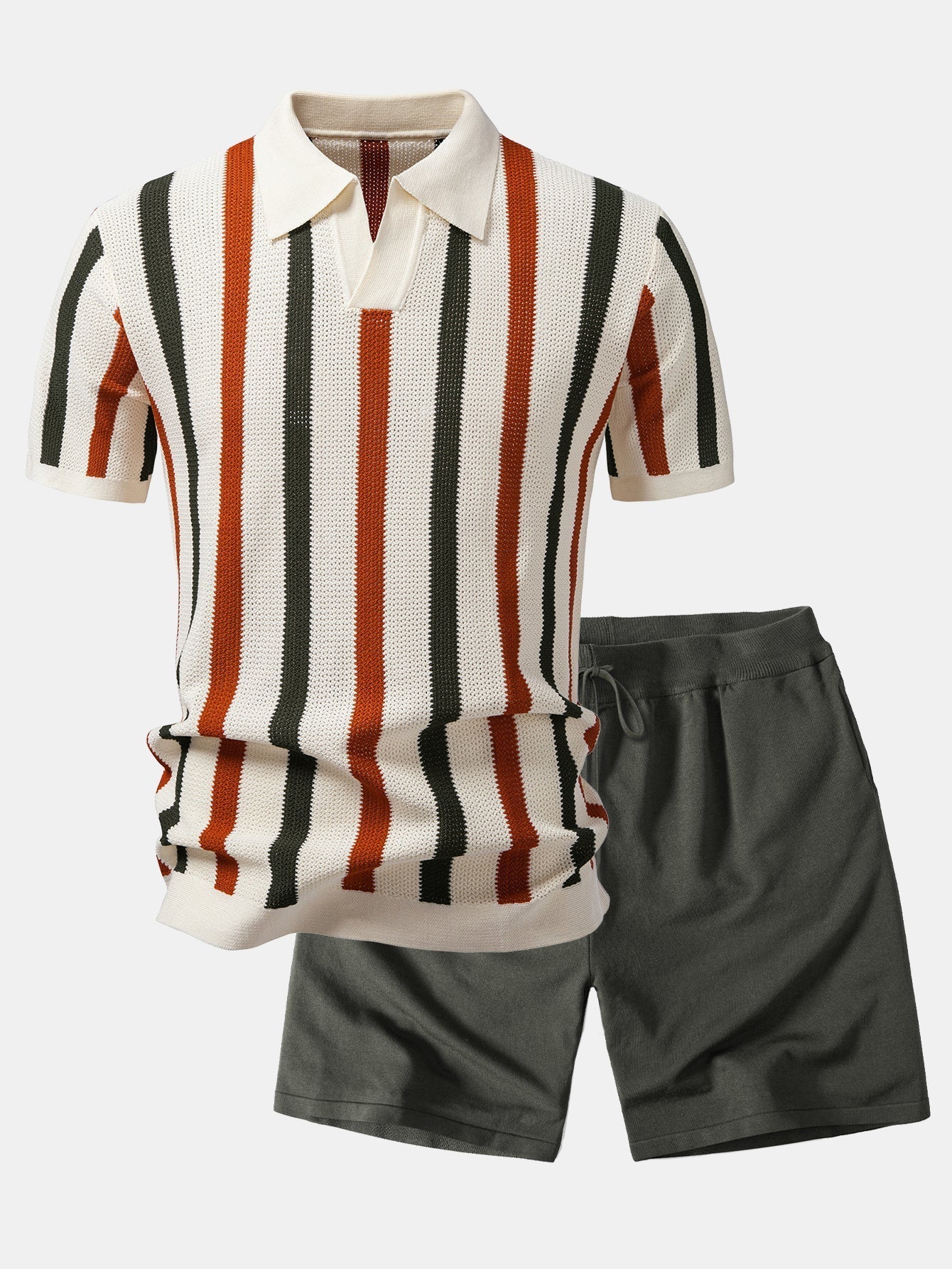 Stripe V Neck Knit Polo & Knit Short