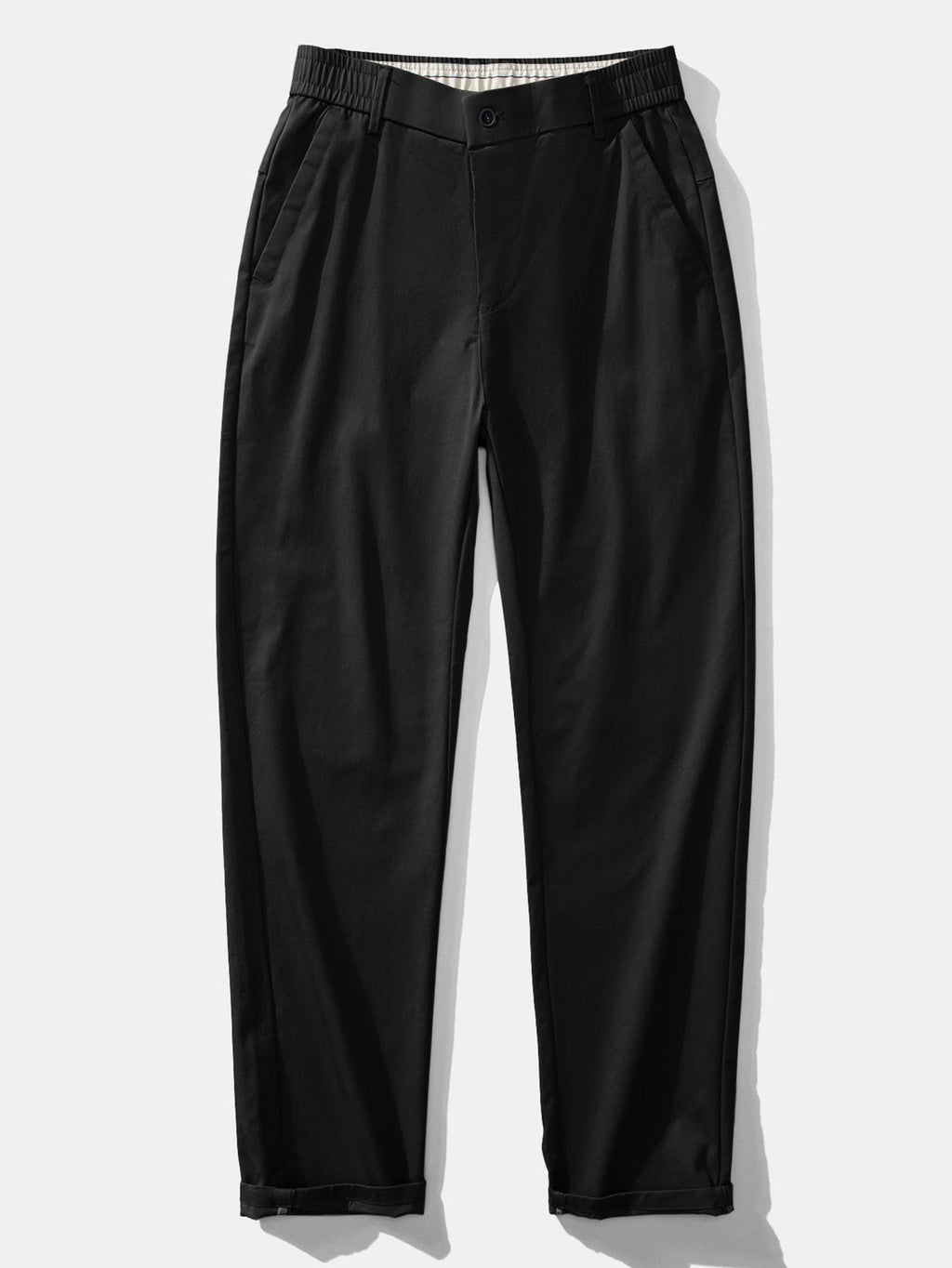 Contrast Textured Johnny Collar Knit Polo & Elastic Waist Straight Leg Trousers