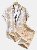 Leaf Print Button Up Shirt & Swim Shorts