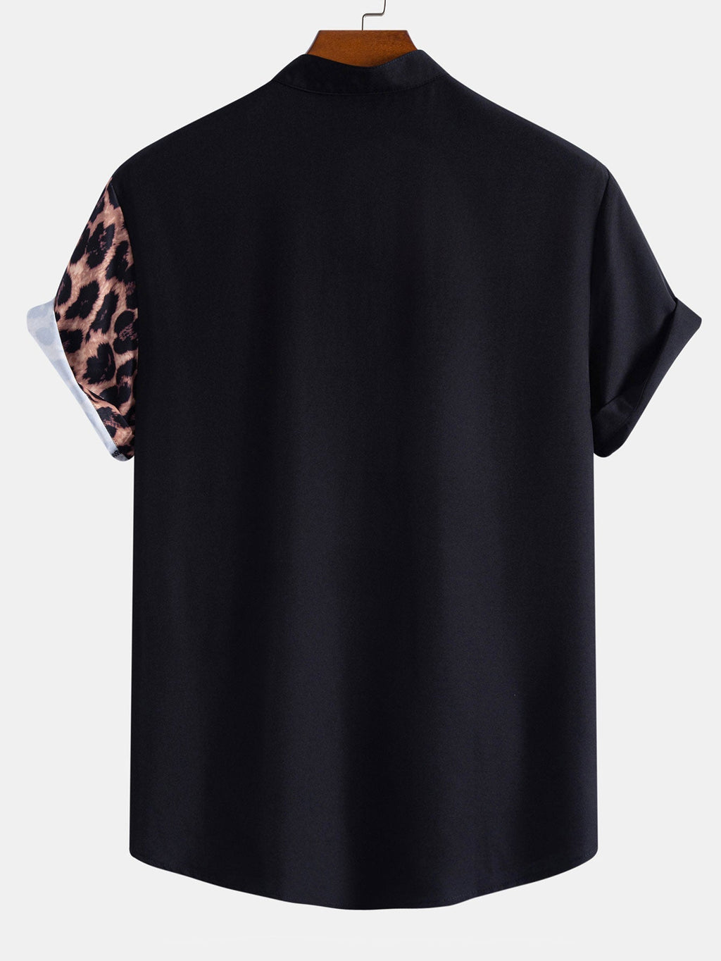 Leopard Patchwork Stand Collar Shirt & Swim Shorts