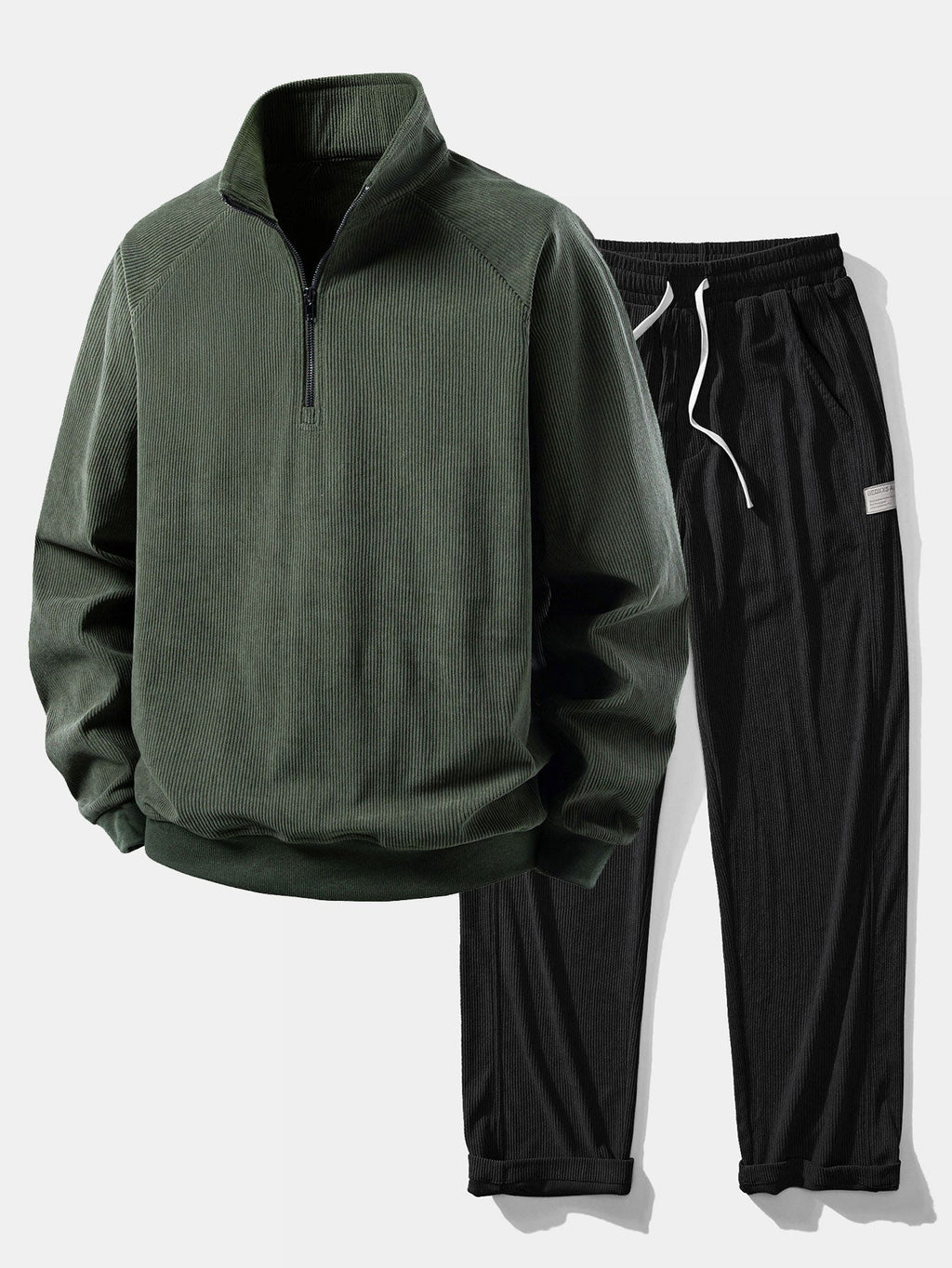 Quarter Zip Corduroy Raglan Sleeve Sweatshirt & Straight Leg Corduroy Pants