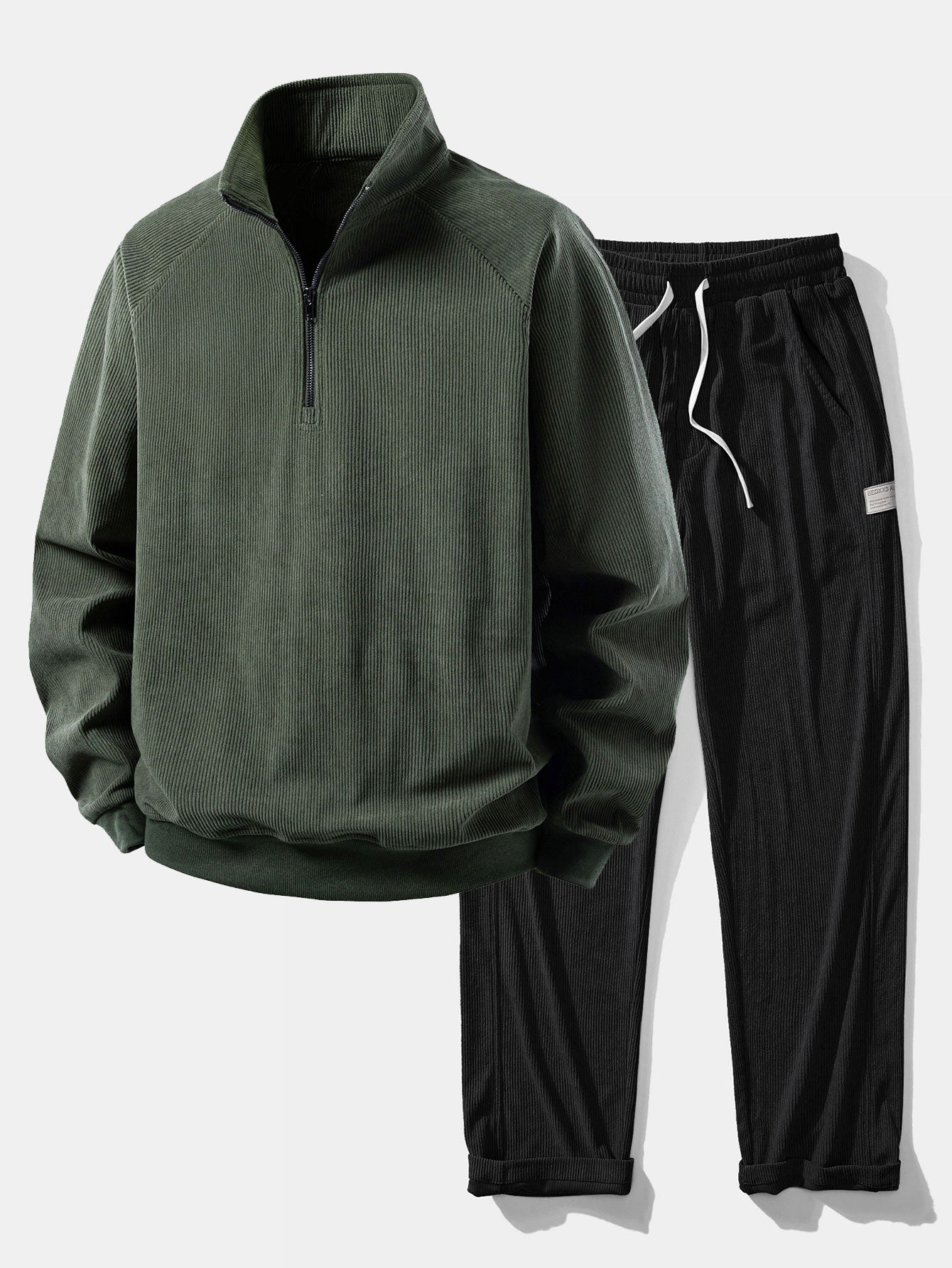 Quarter Zip Corduroy Raglan Sleeve Sweatshirt & Straight Leg Corduroy Pants